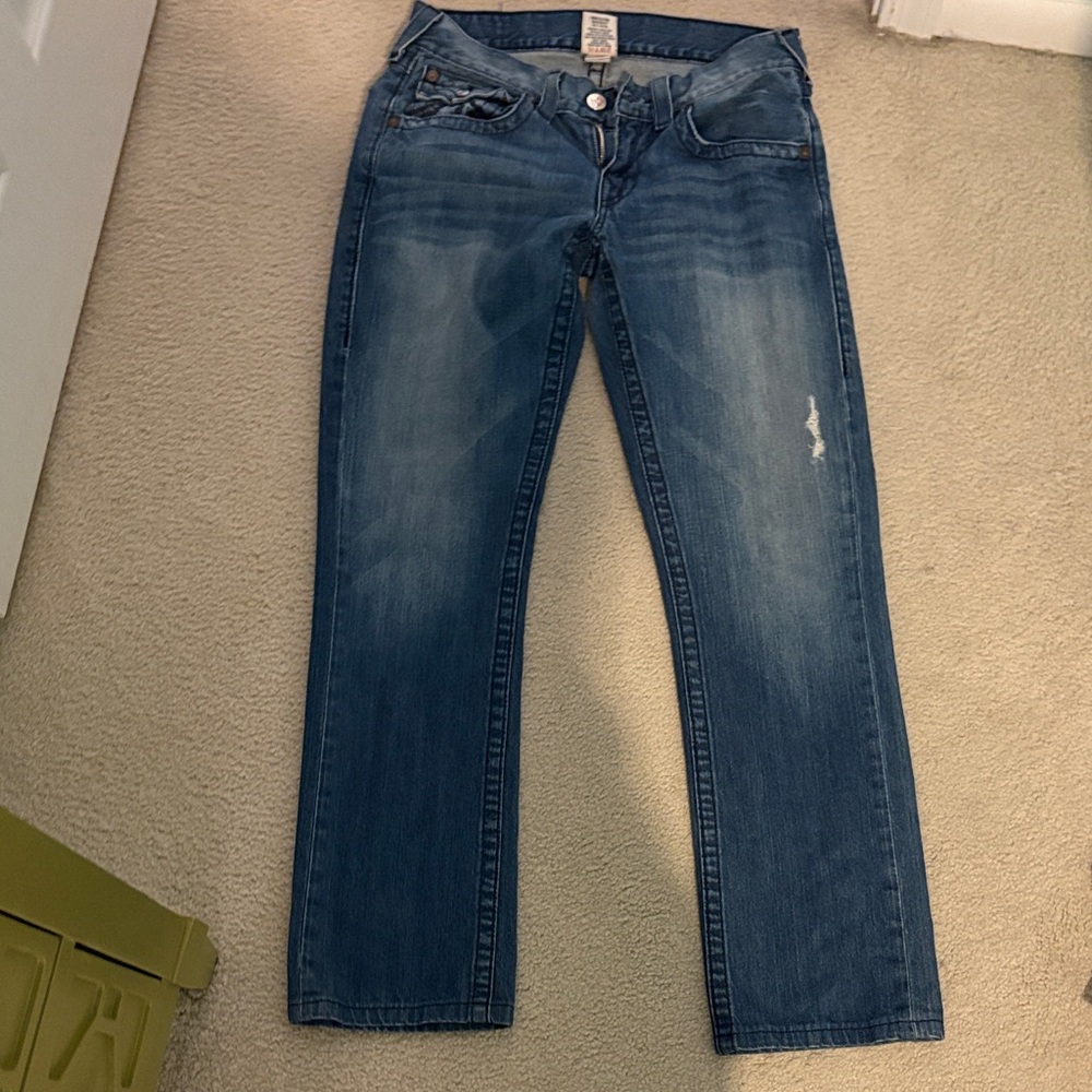 True Religion Women's Straight Leg Blue Jeans